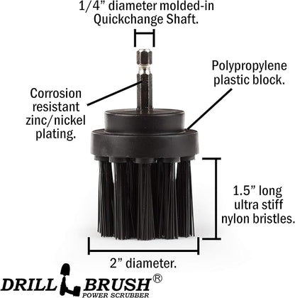 2in Long Black Ultra Stiff BBQ Grill Brush - Nylon Bristle Electric Spin Scrubber Drill Set - Spin Brush Rust Remover - BBQ Accessories - Essential Cleaning Supplies for Safe & Efficient Scrubbing