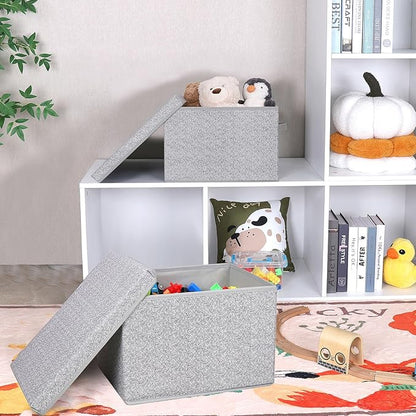 WUIKE Foldable Storage Bins with Lids, Storage Boxes with Handles, Closet Shelf Organizer, Fabric Storage Baskets with Cover for Bedroom, 3-Pack, Ash Gray, Extra Large