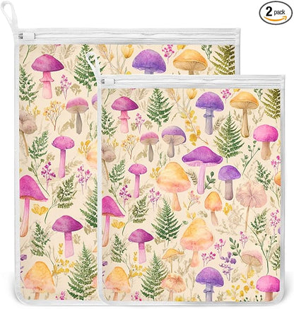 Mesh Laundry Bags Lingerie Bags for Washing Delicates 2 PCS Durable Wash Bag with Zipper Small and Medium Washable Mushroom Colorful Pattern