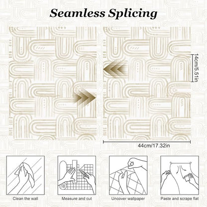Modern Peel and Stick Wallpaper Beige Wallpaper 17.3" x 200" Boho Abstract Geometric Contact Paper Waterproof Wall Paper for Bedroom Cabinets Furniture Vinyl