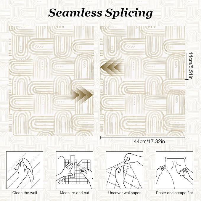 Modern Peel and Stick Wallpaper Beige Wallpaper 17.3" x 480" Boho Abstract Geometric Contact Paper Waterproof Wall Paper for Bedroom Cabinets Furniture Vinyl