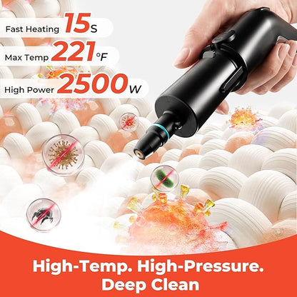 Steam Cleaner,1.9 Quart Tank,3-Level Adjustable Handle,2500W Portable Steamer with 4Bar High-Pressure & Temperature for Grout,Tile,Floor,Shower,Bathroom,Furniture Cleaning (12 Accessories)