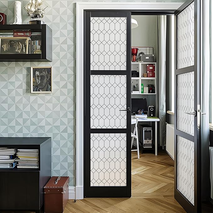 DKTIE Window Privacy Film Stained Glass Frosted Glass Window Clings Moroccan Lattice Decorative Bathroom Door Coverings UV Sun Blocking Heat Control (S593, 29.5in X 118.1in)