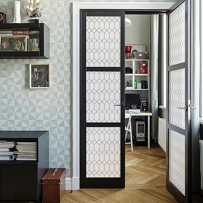 DKTIE Window Privacy Film Stained Glass Frosted Glass Window Clings Moroccan Lattice Decorative Bathroom Door Coverings UV Sun Blocking Heat Control (S593, 23.6in X 118.1in)