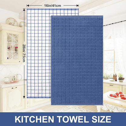 Homaxy Premium Cotton Kitchen Towels 16"x 28", Large Natural Ring Spun 390 GSM Dish Towels, Super Absorbent Terry Kitchen Hand Towels, Soft Tea Towels with Hanging Loop, Navy Blue Check Design, 6 Pack