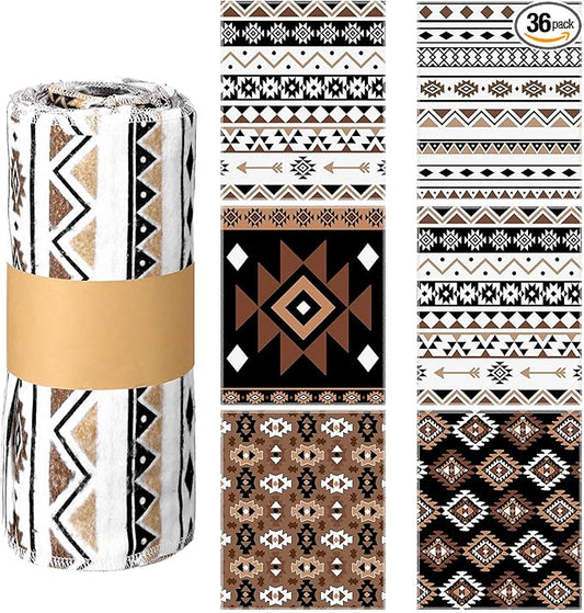36 Pack Western Aztec Reusable Cleaning Cloths Washable Cotton Kitchen Towels for Home(Brown)