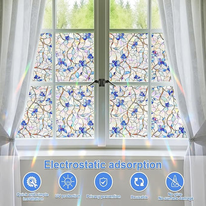 Rainbow Window Privacy Film,Heat Control,UV Blocking,Anti-Glare,Day & Night Privacy Protection & Decoration for Home, Bathroom,Glass Door,Static Cling,Renter-Friendly with Installation Tools