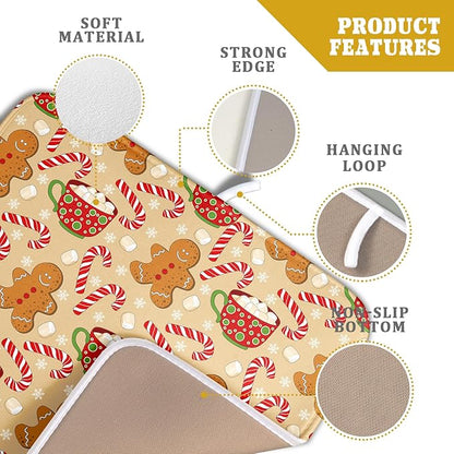 Christmas Gingerbread Man Dish Drying Mat for Kitchen Counter 16x18 Xmas Candy Cane Winter Holiday Theme Absorbent Reversible Microfiber Drying Mats Kitchen Countertop Protector Dishes Drainer Pad