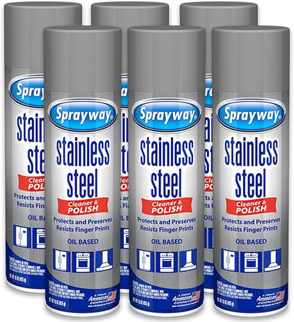 Sprayway Stainless Steel Cleaner Aerosol Spray (Oil-Based), 15oz, Pack of 6 | Cleans, Polishes, Protects | Resists Fingerprints, Foaming Action | Ideal for Stainless Steel Appliances & Surfaces