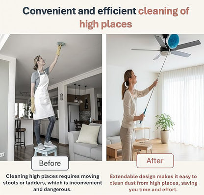 Fan Cleaner Duster (Single Pack) – Extendable Ceiling Fan Cleaner with Blue Microfiber Head, Duster with Extension Pole for Ceilings, Blinds & Corners, No Ladder Needed