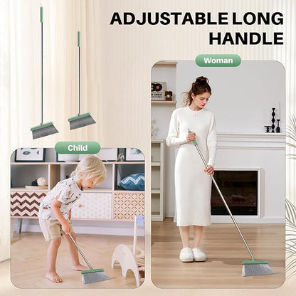 JOYMOOP Dark Teal Green Broom and Dustpan Set, Upright Angle with Built-in Comb Teeth, Ideal for Home, Office, Hardwood, Pet Hair