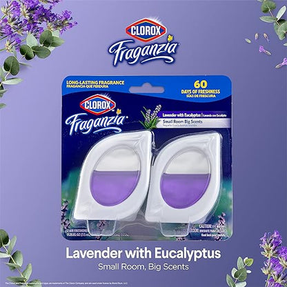 Clorox Fraganzia Small Rooms Air Freshener, Lavender with Eucalyptus - Peel & Place Air Freshener, No-Plug, Battery-Free for Closets, Laundry Room, Entry Way, Bathroom, 0.25 Fl Oz Each, 2 Count