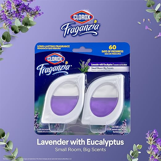 Clorox Fraganzia Small Rooms Air Freshener, Lavender with Eucalyptus - Peel & Place Air Freshener, No-Plug, Battery-Free for Closets, Laundry Room, Entry Way, Bathroom, 0.25 Fl Oz Each, 24 Count