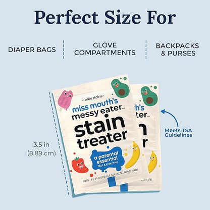 Miss Mouth's Messy Eater Stain Treater Wipes - 50 Pack Stain Remover - Newborn & Baby Essentials - No Dry Cleaning Food, Grease, Coffee Off Laundry, Underwear, Fabric