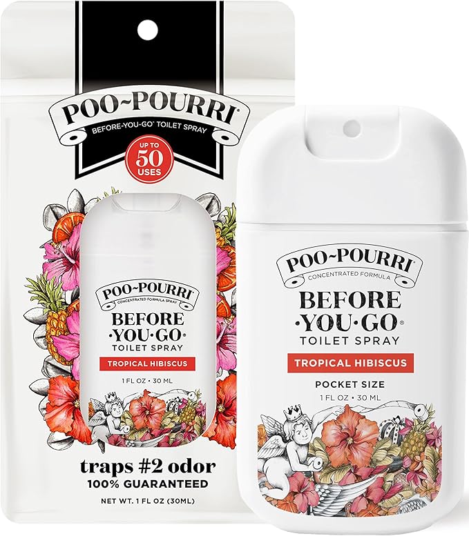 Poo-Pourri Before-You-Go Pocket Toilet Spray, Travel Essentials, Tropical Hibiscus, 1 Fl Oz, Up to 50 Uses, On-The-Go Bathroom Odor Deodorizer with Essential Oils, TSA Approved Size, Hibiscus, Apricot