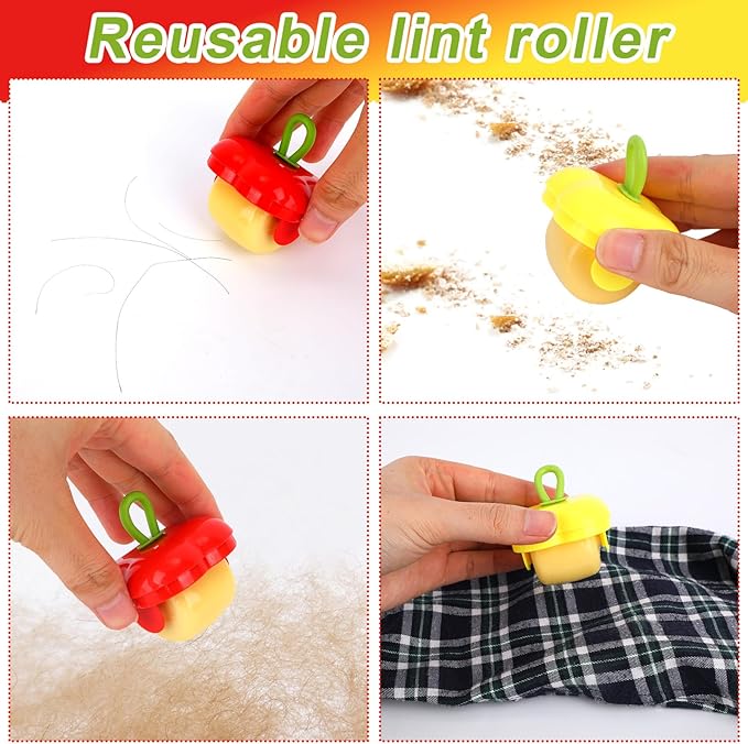 2pcs Mini Portable Lint Rollers, Washable Sticky Roller for Cleaning Pet Hair Debris Dust Portable Travel Lint Roller Reusable Pet Hair Removal Tool for Travel Household (Red, Yellow)