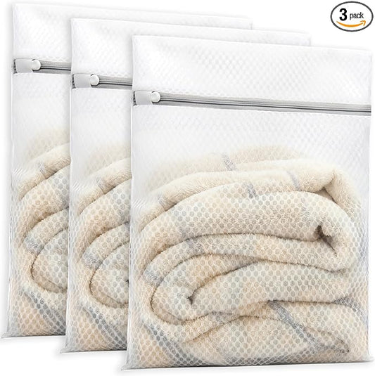 PrettyCare 3 Medium (12 x 16 in) Mesh Laundry Bags for Delicates, Durable Honeycomb Wash Bags with Premium Zippers - Laundry Essentials Mesh Bags for Lingerie, Bras, Socks, Sweater, Travel & Organize