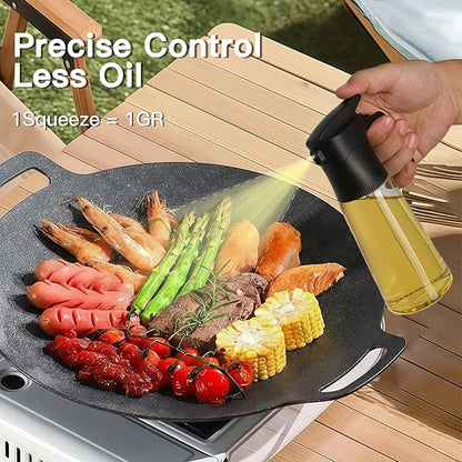 NYXVAULT，A 300ml glass olive oil spray bottle, with precise dosage control, works as a practical kitchen，air fryer tool for salads, frying, grilling (Black)