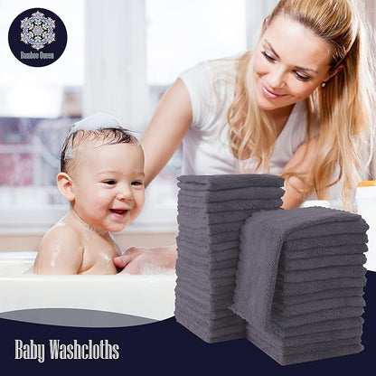 32 Pack Baby Washcloths - Luxury Coral Fleece - Extra Absorbent and Soft Wash Clothes for Newborns, Infants and Toddlers - Suitable for Sensitive Skin and New Born - Baby Shower - Grey, 10x10 Inch