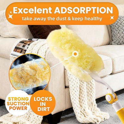 Heavy Duty Duster Refills, Disposable Dusters Kit for Cleaning Dusting Furniture Blind Ceiling Fan, Multi Surface 360 Feather Duster(25)+3FT Extended Handle