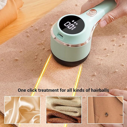 Rechargeable Electric Fabric Shaver with 6 Adjustable Blades, Portable Lint Remover for Clothes & Furniture, LED Display Sweater Defuzzer - Green (Battery-Powered, Fast Fuzz Removal)