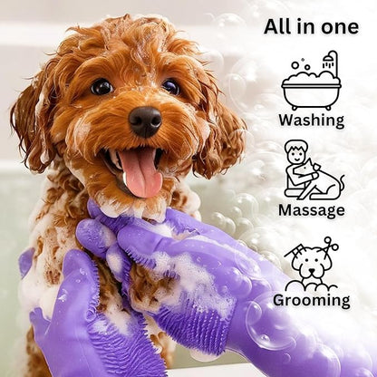 Dog Shampoo Gloves for Bathing – Silicone Dog Washing Gloves with Bristles – Pet Hair Removal Glove for Dogs & Cats – Puppy Essentials – Dog Grooming Supplies & Accessories – Shampoo Brush for Pets
