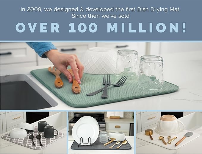 S&T INC. Dish Drying Mat XL, 18” x 24”, Absorbent Microfiber Kitchen Counter Mat, Dish Drying Pad for Dishes, Utensils, Pots and Pans, Extra Large, Sage Green