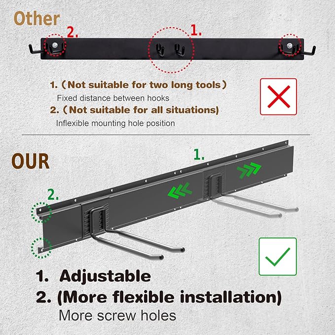 Charmount 96" Garage Storage Wall Organizer with 1200lbs, 12 Hooks Broom Holder Wall Mount, Garden Tool Organizer, Easy Installation Tool Storage to Accommodate Brooms, Hoses, Yard Tools and More
