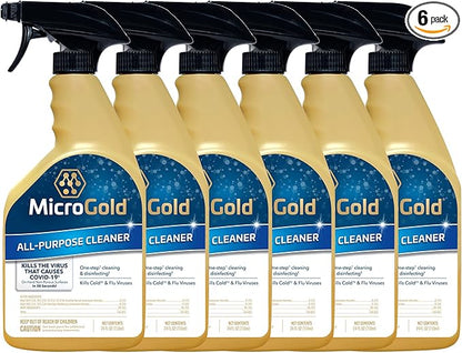 MicroGold All-Purpose Cleaner Spray Kills 99.9% of Bacteria and Viruses Bleach Free for Use in Kitchens and Bathrooms, 24 Fluid Ounces, 6 Pack