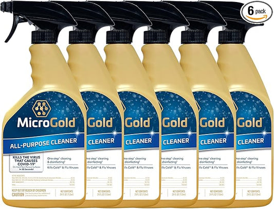 MicroGold All-Purpose Cleaner Spray Kills 99.9% of Bacteria and Viruses Bleach Free for Use in Kitchens and Bathrooms, 24 Fluid Ounces, 6 Pack