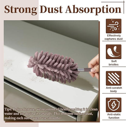 2 PCS Car Interior Duster with Extension Pole, Microfiber Car Dusters with Bendable Head, Cars Duster Exterior&Interior Scratch Free, for Cleaning of Vehicle Details, Offices, Window, Furniture(Brown)