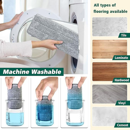 Mop and Bucket with Wringer Set, Hands Free Flat Floor Mop and Bucket, 3 Washable Microfiber Pads Included, Wet and Dry Use, Home Floor Cleaning System for All Floor Types and Windows