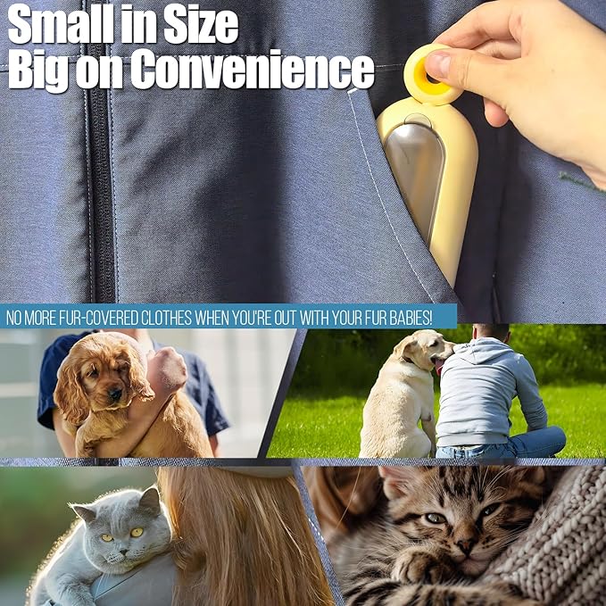 Lint Roller Resuable for Clothes, Magic Self- Cleaning Pet Hair Remover for Cats Dogs Fur, Portable Washable Pet Hair Removal Tool Brush for Curtain, Carpet, Bedding, Sofa, Couch, Yellow