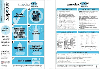 Amodex Ink & Stain Kit with Stain Remover Brushes, Removes Ink, Sharpie, Grease, Food and More, Safe and Effective on Clothes, Leather and Skin, Includes 1 Bottle and 2 Brushes