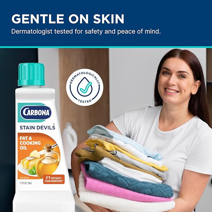 Carbona Stain Devils® #5 | Fat & Cooking Oil | Professional Strength Laundry Stain Remover | Multi-Fabric Cleaner | Safe Formula | 1.7 Fl Oz, 3 Pack