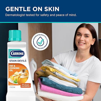 Carbona Stain Devils® #5 | Fat & Cooking Oil | Professional Strength Laundry Stain Remover | Multi-Fabric Cleaner | Safe Formula | 1.7 Fl Oz, 3 Pack