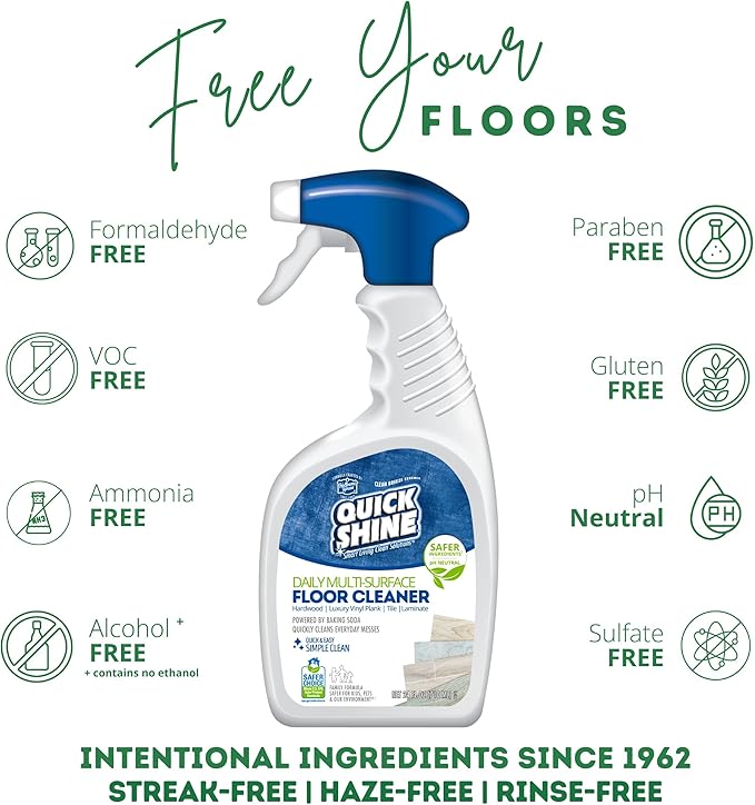 Quick Shine Multi Surface Floor Cleaner Daily Care 24oz | Plant-Based, Ready to Use, Dirt Dissolving, Streak Free, No Rinse | Use on Hardwood, Laminate, Luxury Vinyl Plank, Tile & Stone | Safer Choice