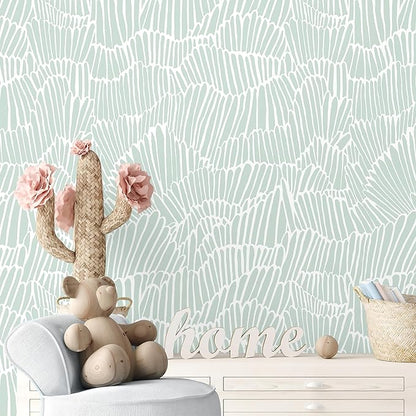 Guvana Green Wallpaper Peel and Stick Modern Sage Green and White Contact Paper Coastal Tropical Wallpaper Boho Striped Removable Waterproof Wall Paper for Bathroom Laundry Room Accent Wall 17.3"×197"