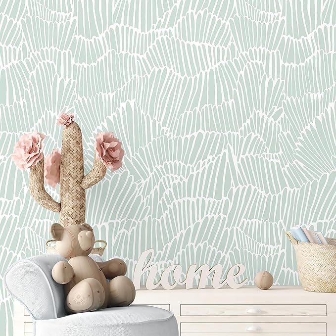 Guvana Green Wallpaper Peel and Stick Modern Sage Green and White Contact Paper Coastal Tropical Wallpaper Boho Striped Removable Waterproof Wall Paper for Bathroom Laundry Room Accent Wall 17.3"×590"