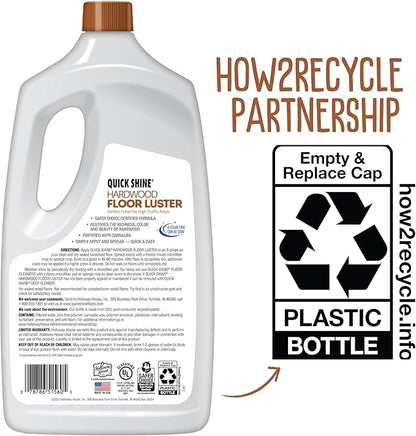 Quick Shine Hardwood Floor Luster-Polish 64oz-2pk Plant-Derived w/Carnauba Safer Choice, No PFAS, pH Neutral Ready to Use Formula w/Anti-Slip Technology Simply Squirt & Spread Made in USA