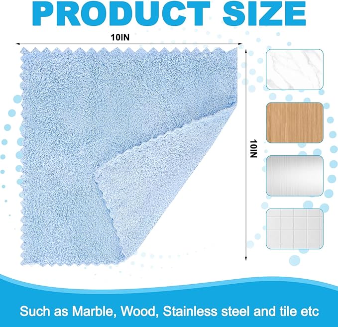Microfiber Cleaning Cloths, 12 Pack Coral Fleece Cleaning Rags for Housekeeping, Highly Absorbent Reusable Cleaning Towels,10"X10"(Multicolor)