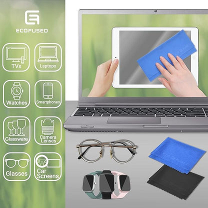 Eco-Fused Blue/Black Microfiber Cloth - 6x7 Inch - 12 Pack - Glasses & Lens Cleaning