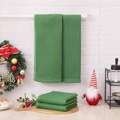 Kitinjoy 100% Cotton Waffle Weave Kitchen Hand Towels (13 X 28 Inches, Grass Green), 8-Pack Super Soft and Absorbent Dish Towel for Drying Dishes