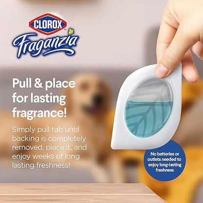 Clorox Fraganzia Small Rooms Air Freshener, Fresh Ocean Breeze - Peel & Place Air Freshener, No-Plug, Battery-Free for Closets, Laundry Room, Entry Way, Bathroom, Locker, 0.25 Fl Oz Each, 2 Count
