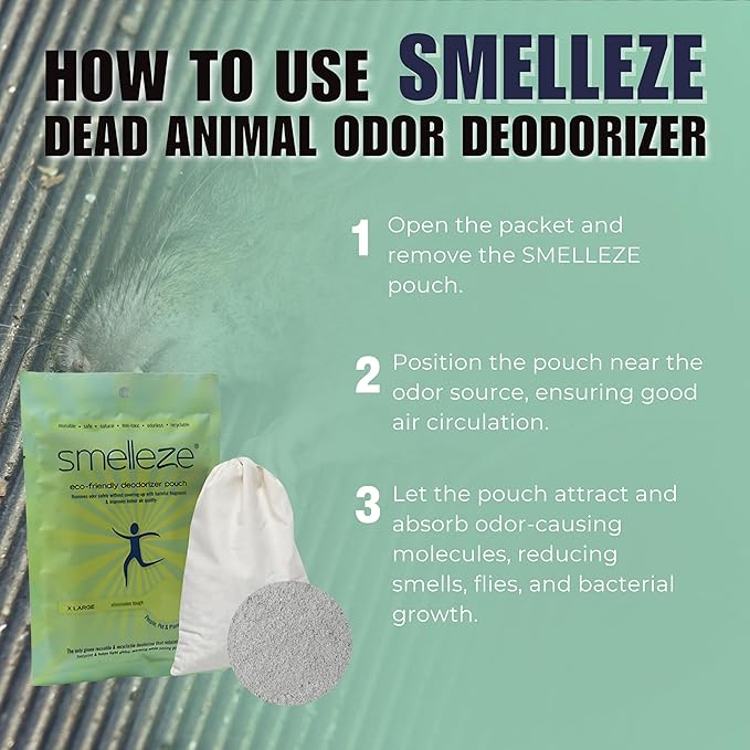 SMELLEZE Dead Animal Odor Eliminator for Home - Removes Rodent & Mouse Smell in Wall, Attic, Crawlspace - Reusable Pouch, Pet Safe, USA Made, 375 sq.ft
