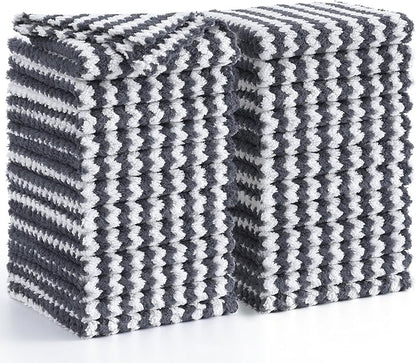 Homaxy 24 Pack Kitchen Dish Cloths, Ultra Soft and Absorbent Dish Towels, Reusable Fast Drying Microfiber Cleaning Cloth, Coral Velvet Wave Design No-lint, 10 x 10 inches, Dark Grey