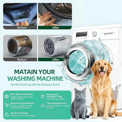 SOPAMI Washing Machine Cleaner Tablets 24-Pack (12 Month Supply) for HE/Top/Front Load Washers - Removes Stubborn Pet Hair, Odors, Mold & Residue, Septic Safe & Fragrance Free