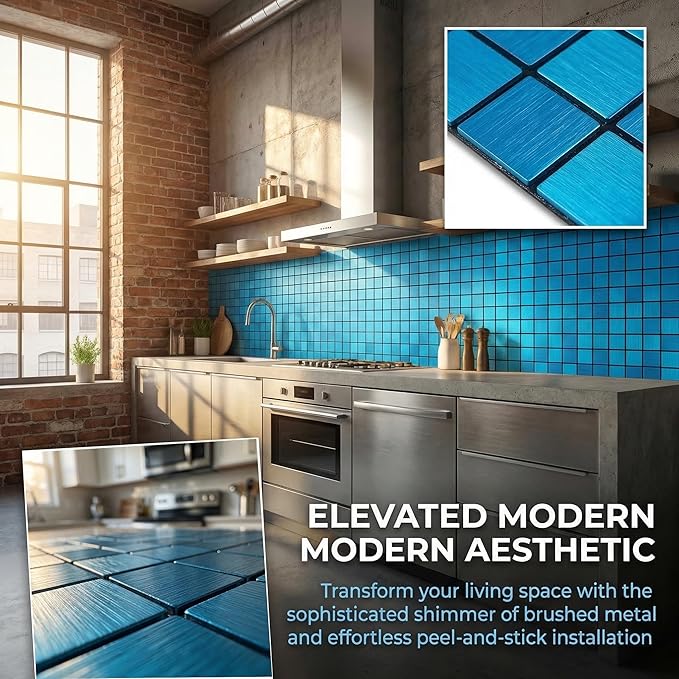 10pcs Waterproof Non-Slip Mosaic Wall Stickers, Heat-Resistant Self-Adhesive Tiles, Easy Cut & Peel for Kitchen Bathroom Bedroom Living Room (10, Blue)