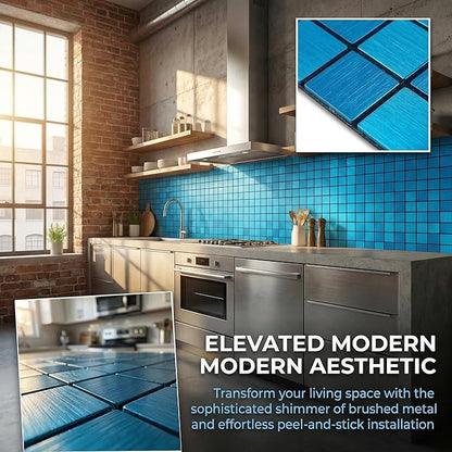 10pcs Waterproof Non-Slip Mosaic Wall Stickers, Heat-Resistant Self-Adhesive Tiles, Easy Cut & Peel for Kitchen Bathroom Bedroom Living Room (10, Blue)