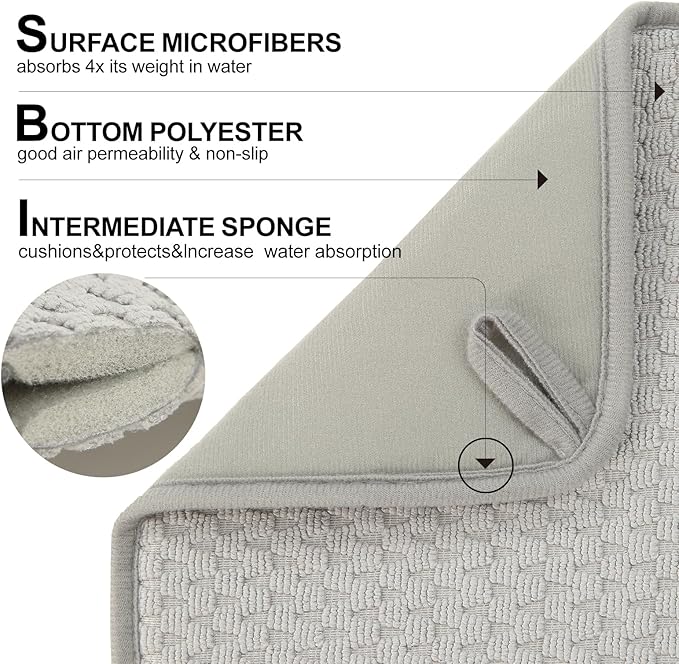 2 Pack Microfiber Dish Drying Mat for Kitchen Counter,Ultra Absorbent Dish Drainer Mat ,Dish Drying Pad , Dish Rack Mat 20×15 Inch (Silver Gray)